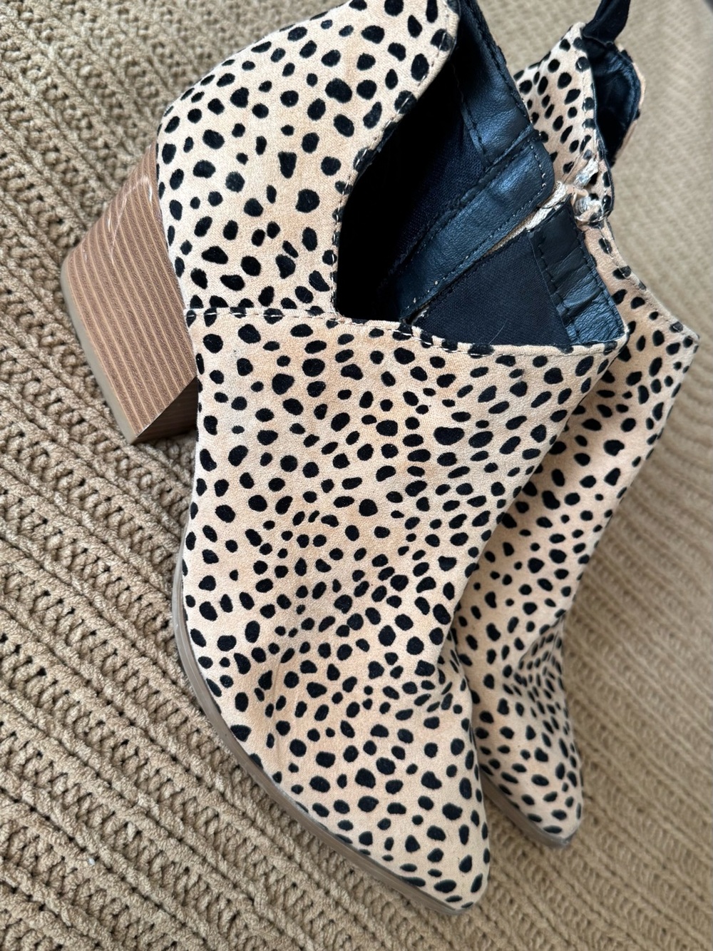 Qupid Dalmatian Print Ankle Booties - Black and Cream